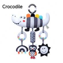 婴儿螺旋悬挂式婴儿车和汽车座椅玩具、黑白高对比度动物风铃毛绒拨浪鼓玩具、感官玩具新生儿毛绒活动玩具圣诞节婴儿洗澡礼物、彩色戒指、拨浪鼓、婴儿牙胶、镜子、拨浪鼓纸，非常适合婴儿车、座椅、幼儿汽车座椅、旅行等。