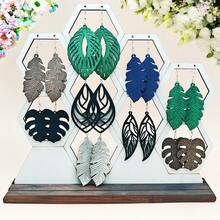 9pcs/Set Wooden Dangle Earrings With Carved Floral Pattern, Minimalist Classic Style Fashion Earrings For Women - Multicolor B - View 3