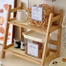 1pc Modern Bamboo Woven Storage Rack, Double Layer Desktop Organizer For Dormitory, Bedroom, Office, Kitchen, Perfect For Rome Decor, Home Decor And Garden Decorations