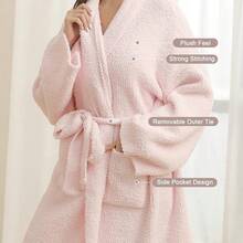Bearberry Hooded Robe Cozy Leopard Robe Lightweight Soft Plush Bathrobe With Pockets For Women - Pink-hoodless - View 2