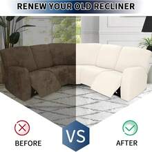 7-Pieces Sectional Sofa Covers, Extra Large Sectional Recliner Couch Covers For Reclining L Shape Couches Sofas, Stretch Washable Fleece Sofa Slipcovers With Pockets, 5 Seat, Beige - 米色 - 查看 5