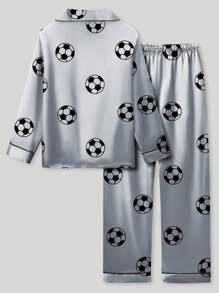 2 piezas Pijama de fútbol gris para niño preadolescente, minimalista y de moda