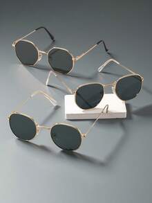 1 件/2 件/3 件金属经典几何女士夏季热带海滩度假时尚眼镜多件组合钓鱼、驾驶、聚会、日常佩戴 - 灰色 - 查看 2