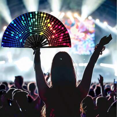 1 peça de leque de mão grande com iluminação, leque dobrável de 13 polegadas com iluminação UV, adequado para dança, festas, decoração de casa, acessórios de carnaval, presentes exclusivos para homens