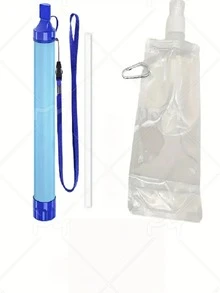 1pc/2pcs Portable Outdoor Straw Water Filter, 4-Stage Filtration System, With Straw, Water Pump Tool And Keychain, Upgraded Version With Water Storage Bag, Suitable For Camping, Hiking, Trekking, Backpacking, Emergency Survival Water Purifier - Blue - View 10