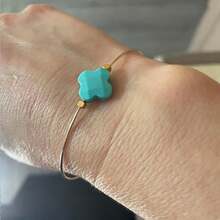 1 brazalete de acero inoxidable para mujer de moda con diseño abierto de piedra natural - geometría - Ver 8