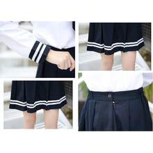 Japanese Sailor Uniform For Girls, Navy Blue Pleated Skirt Cosplay Set With Socks, Anime School Costume - 白色和海軍藍 - 查看 6