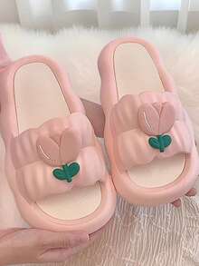 New Model Tulip Women's Teen Slippers, Perfect For Summer Wear Indoors, Comfortable And Stylish For Home Use, Non-Slip Design, Ideal For Students And Dorms, Cute - White - View 4