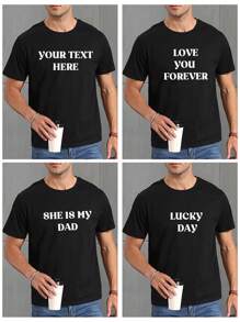 Customized Text Printing White Summer T-Shirt For Men, Personalized Text/Name/Message/Interesting Text/Blessing T-Shirt, Holiday Gift, Anniversary Gift, Music Festival, Gift For Him, Men's Loose Fit Round Neck Short Sleeve T-Shirt, Party Wear, Men's Short Sleeve Tee, Men's Summer Top, Men's Summer T-Shirt