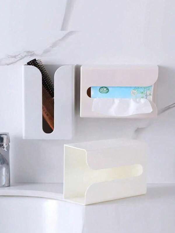 2pcs Facial Tissue Box Wall Mounted Paper Towel Holder, Bathroom Kitchen Toilet Roll Dispenser, Creative Hanging Tissue Box For Living Room Washroom, No Drill