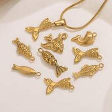 5 pièces Accessoires de fabrication de bijoux en acier inoxydable à la mode et polyvalents, pendentif série océanique baleine pour collier et boucles d'oreilles