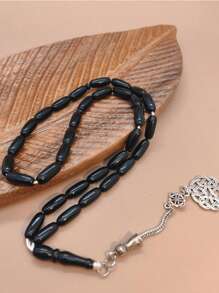 1pc Classic Minimalist 33pcs Narrow Rice Bead Bracelet, Acrylic Solid Color, Suitable For Men Daily Wear