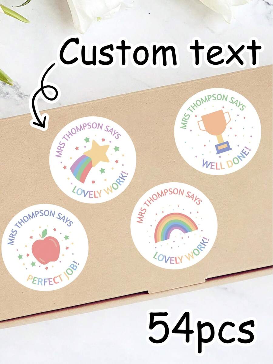 54-540Pcs Custom Rainbow Trophy Work Stickers,Personalized Text Label Stickers,Customizable Thank You Stickers,Kids Stickers,Round Stickers,Customized Bachelor Party Stickers,Name Stickers,Multi-Purpose,Birthday Gifts,Cup Stickers,Envelopes,Gift Boxes/Bags,Anniversary,Work,Office,Bridesmaids,Students,School