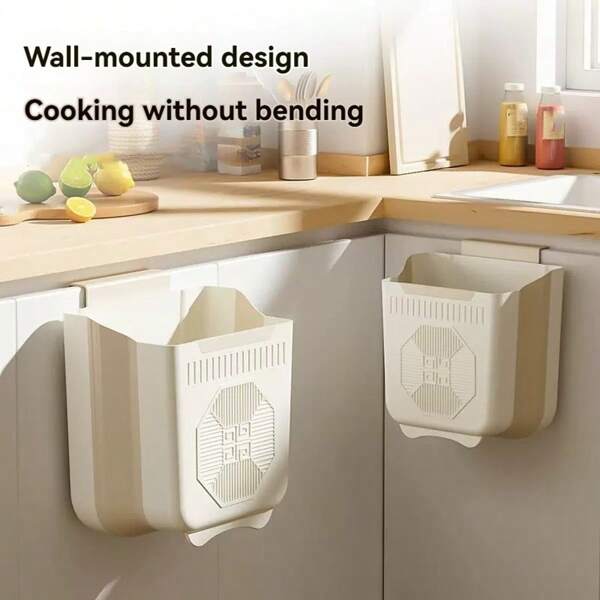Foldable Wall-Mounted Kitchen Trash Can, Large Capacity Multi-Function Garbage Bin, Hang On Cabinet Door No Drilling Required