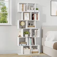 HaluPeit Bibliothèque, Étagère à 6 Niveaux, Bibliothèque de Bureau, Meuble de Rangement, Etagère, pour Salon, Chambre, Bureau, Moderne, 29 x 78,6 x 188,4 cm, Blanc - Blanc - Voir 1