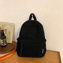 Women Corduroy Backpack Medium Fashion Casual College School Bag Girls Women Waterproof - 黑與白 - 查看 3