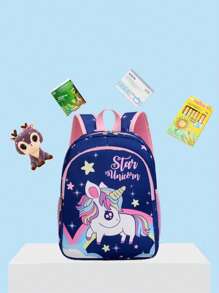 1 pieza Mochila de estudiante de color contrastante con estilo coreano de moda y lindo diseño de unicornio, casual y versátil, adecuado para cualquier ocasión, mochila de viaje ligera, apta para alturas de 90-130cm, correas de hombro cómodas y ajustables, adecuado para uso al aire libre, viajes, escuela, un regalo ideal para el regreso a clases