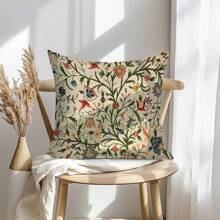 1 pieza, 2D, Funda de almohada de peluche corto súper suave, estilo clásico vintage medieval botánico (inspirado en el vintage) para decoración del hogar, regalos de vuelta a la escuela, puede elegir la funda de almohada impresa por un solo lado o por ambos lados (sin relleno de almohada)