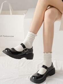 10 pares de calcetines casuales versátiles hasta la pantorrilla con volantes blancos para mujer, calcetines slouch - Blanco - Ver 1