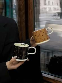 1 件优雅蝴蝶结心形陶瓷杯，浪漫茶咖啡杯，黑棕色情侣套装，牛奶/早餐杯，情人节礼物，送给闺蜜，返校