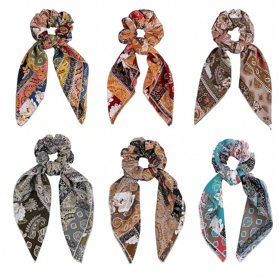 Scrunchie Hair Accessories - Chiffon Hair Scarf Bandana, Scrunchies, Ribbons, Ponytail Holders, And Bow Scrunchies For Women (6PCS) - 佩斯利1 - 查看 1