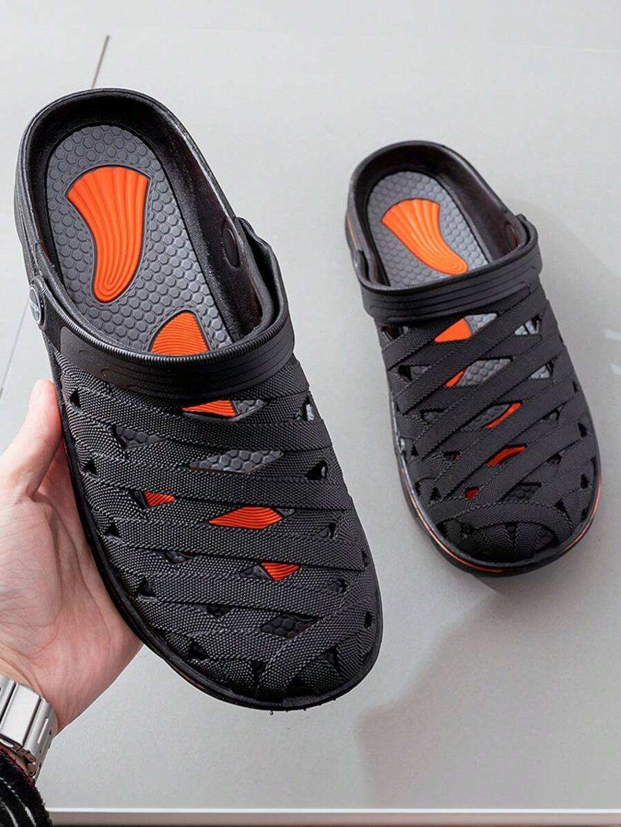 1 Pair Youth Fashionable Slip-On Shoes, Sports Running Casual Breathable Beach Sandals - Black - View 1