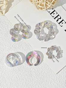 5 件/套无穿孔亚克力彩色多巴胺简约个性化甜美耳夹耳环套装包括新月、心形、星形、扭珠、C 形耳环珠宝礼物，适合女性
