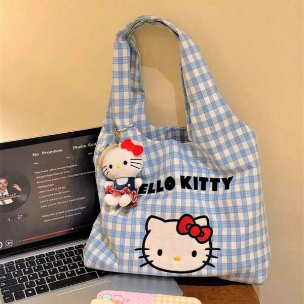 Hello Kitty Kitty Cat Canvas Tote Bag Handheld Single Shoulder Commuting Bag For Work And School With Large Capacity For Carrying Books,Hello Kitty, Cinnamoroll,Pochacco 1pc Supply List Japanese Kt Cat Cartoon Hello Kitty Canvas Bag Small Fresh Shoulder Bag Class Hand-Held Canvas Bag, Cute Cartoon Large Capacity Handbag Shopping Storage Bag Tutoring Bag Small Gift Prizes,Birthday Gift,Makeup Bag,Hello Kitty Items