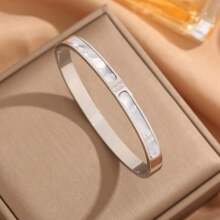 1 pièce Bracelet en acier inoxydable de mode minimaliste de luxe exquis et personnalisé, avec coquillage brillant et strass, convenant pour le port quotidien et les cadeaux, accessoire de style