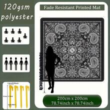 1 pezzo di telo mare leggero con stampa in bianco e nero a motivo paisley, per uso estivo, portatile, stampa ad alta definizione su un solo lato, resistente allo sbiadimento, in tessuto rivestito ad alta resistenza, anti-grinze e facile da pulire, antistrappol, include 4 picchetti di fissaggio, rinforzo antivento, dimensioni grandi adatte a 2-8 persone, accessorio personalizzabile per attività all'aperto, per tempo libero all'aperto, campeggio, picnic, tappeto da pavimento temporaneo