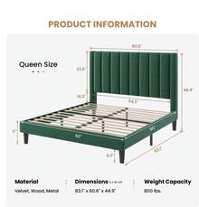 SHA CERLIN Twin/Full/Queen/King Velvet Upholstered Platform Bed Frame With Headboard, Strong Wood Slats Support, No Box Spring Needed, Green