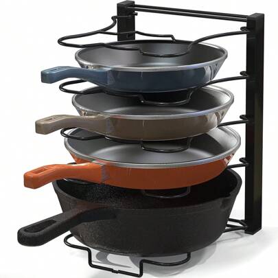 Simple Houseware Height Adjustable 5-Tier Pot And Pan Organizer Rack, Frying Pan Holder And Cookware Storage For Kitchen Cabinet And Cupboard, Black2025