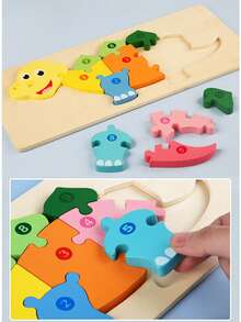 Children's Early Childhood Educational Wooden Puzzles Animal Shape Three-Dimensional Puzzle Toys Wooden Dinosaur Caterpillar Giraffe Crocodile Puzzles Exercise Fine Hands And Brains Logical Thinking Cognitive Educational Toys - Multicolor - View 5