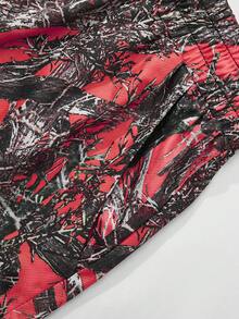 新款印花宽松男士短裤，木质树枝印花，适合运动和度假