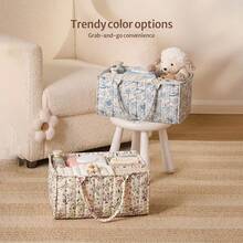 花卉图案尿布收纳篮，时尚婴儿房储物篮，婴儿派对礼物，必备清单，开学必备包，学习用品 - 彩色 - 查看 6
