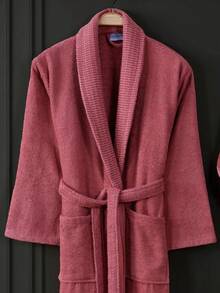 3-Piece Cotton Bathrobe & Towel Set | Standard Size: 115 Cm Height X 120 Cm Width | Soft, Absorbent & Durable | Made In Turkey - Red and White - View 2