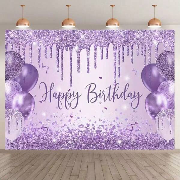 1PC Purple Balloon Glitter Birthday Background With "Happy Birthday" Suitable For Party Decorations, Birthday Decorations