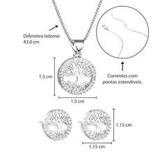 Delicate Round Platinum Necklace And Earrings Set Tree Of Life Zirconia Studded 18k Gold Plated 925 Silver - 銀色 - 查看 3