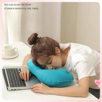 1pc/4pcs Travel Set, U-Shaped Portable Foldable Mini Pillow (Includes Inflatable Pillow, Eye Mask, Earplugs And Storage Bag), U-Shaped Inflatable Pillow, Cooling Inflatable Pillow, Portable Travel Neck Pillow, Collapsible, Airplane Pillow, U-Shaped Portable Inflatable Pillow (Gray, Pink, Green), Suitable For Home, Travel And Office Use. Holiday Gift. Cool And Comfortable For Summer.