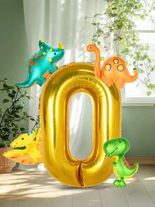 Set de 5 globos con temática de dinosaurio, que incluye globos de papel de aluminio con números dorados y verde salvia de 40 pulgadas + globos de papel de aluminio en miniatura con diseños de dinosaurios, perfectos para fiestas de cumpleaños y decoración con temática de dinosaurios - Multicolor - Ver 18