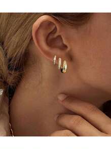 Juego de 3 pendientes aro dorados con baño de oro de 14K, pendientes colgantes con aros apilados en forma de corazón/estrella/luna, apropiados para mujeres, de estilo de moda.