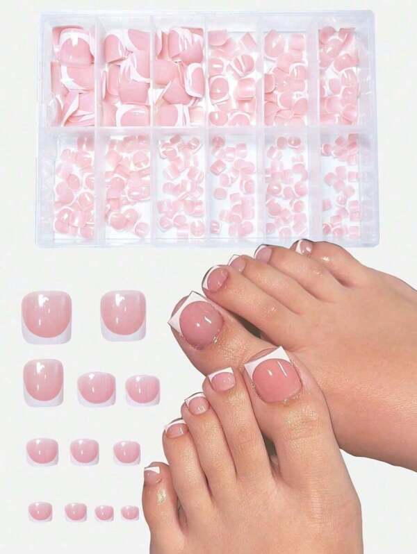 288pcs Soft French Style Ballet-Shaped Nail Stickers Series, Pre-Glued Press-On Nails With Pure Glitter & French Design, Suitable For Ladies And Girls, For Everyday Wear Toe Nails