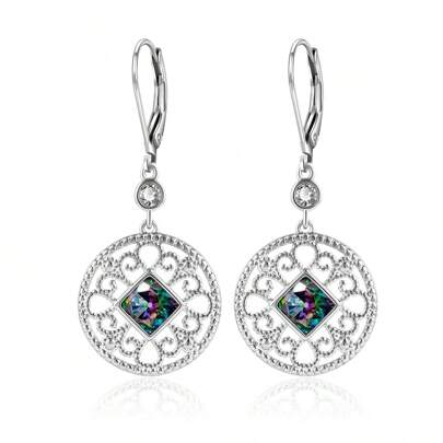 Pendientes de aro grandes de plata 925 con flor hueca de circonita, diseño elegante adecuado para fiestas, uso diario, vacaciones, regalo festivo