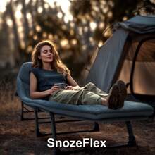 SnozeFlex Adjustable Folding Camping Cot|Lightweight & Portable|Built-In Pillow + Side Pocket
