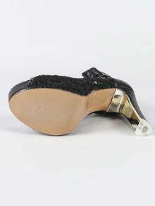 Sexy Party - Black High Heel Mesh Sandals, Chunky Heel Waterproof Platform, Wide Buckle Strap Open Toe Women Sandals - 黑色 - 查看 10