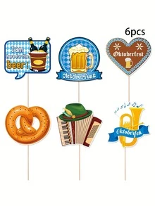 6pcs German Munich Beer Festival Vase Inserts - Festive Oktoberfest Party Decorations With Beer Mug, Pretzel & Beer Glass Designs - Perfect For Home, Garden, And Event Decor - Ideal Gift For Birthdays, Weddings, And Holidays, Beer Accessories - Multicolor - View 6