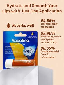 Vaseline 1支4.8克凡士林可可润唇膏，滋养修护，蕴含可可提取物和微晶蜡，质地柔滑细腻，淡化唇纹，防止唇部干裂，适合所有肤质，秋冬季日常使用。 - 4.8g 可可 - 查看 2