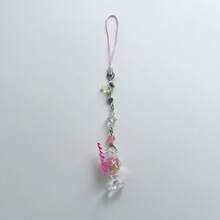 Original Design Y2K Style Cute Summer Cooling Handmade Crystal Beaded Imitation Cocktail Drink Pink Mobile Phone Lanyard Charm, Earphone Case Strap