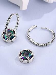 925纯银彩色水晶星星耳环，玻璃星星吊坠耳环，适合女性佩戴，可作为婚礼、订婚、女友生日礼物 - 銀色 - 查看 4