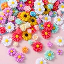 100 piezas Accesorios mixtos de flores de margarita y rosa de resina, cuentas decorativas para hacer adornos de cabello, estuches de teléfono y materiales para manualidades DIY